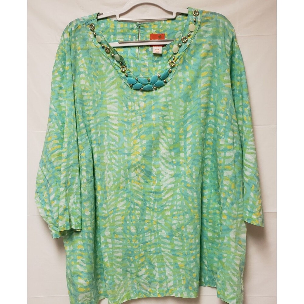 Heart of Palm Blouse S 24 Mint Green Embellished Long Sleeve Vintage Summer NWOT
